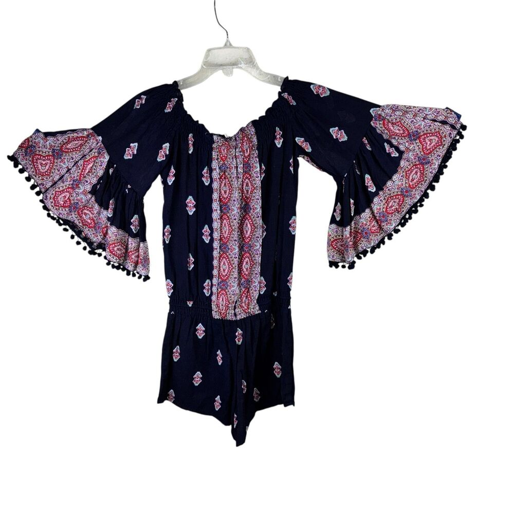 LILKA ANTHROPOLOGIE Blue OFF‎ SHOULDER SHORTS ROMPER  WOMENS XS NWT